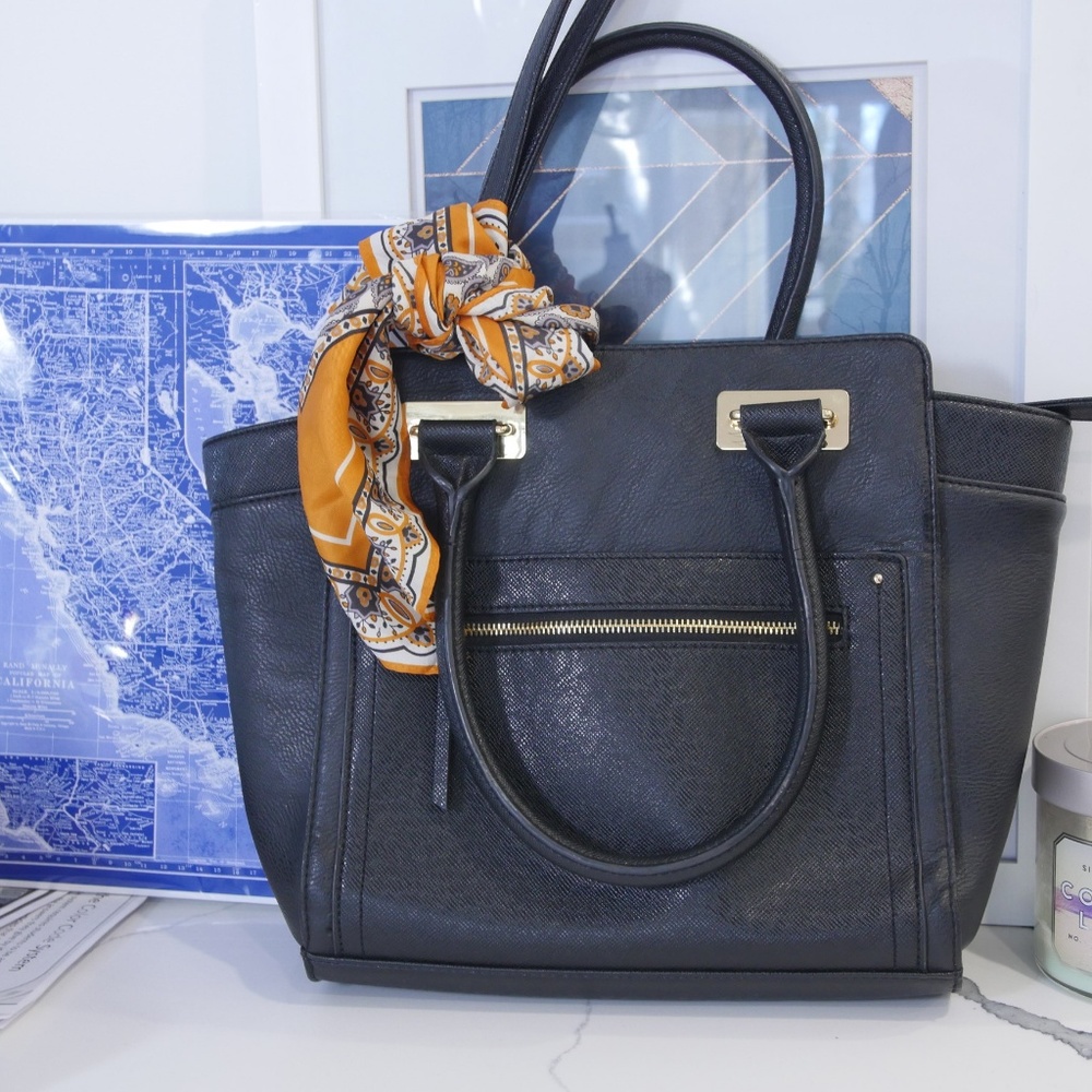 Apt 9 Black Large Faux Leather Tote Bag Like New!